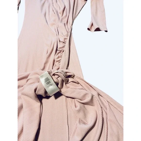 Wilfred Aritzia Light Pink Maxi Dress Ruched Side Front Slit Large Weddings Chic - Picture 5 of 7